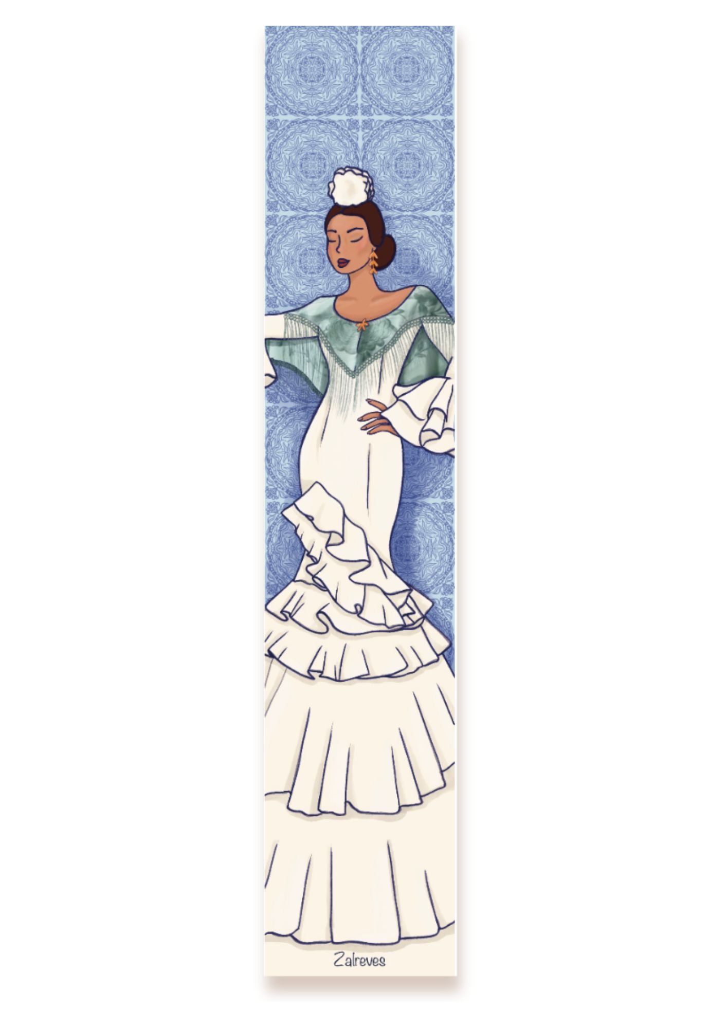 Marcapáginas ilustrado de una flamenca